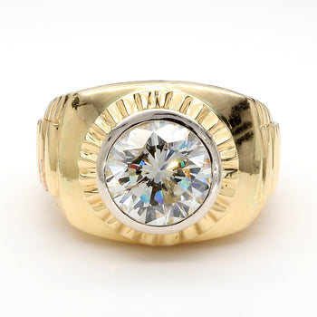 4 Carat Round Solitaire Diamond 18K Gold Fluted Bezel Mens Ring – Assay Jewelers