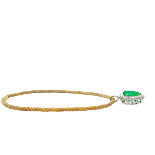 44 Carat Heart Shaped Emerald Pendant with Round Cut Diamond Halo in 18K Gold Necklace