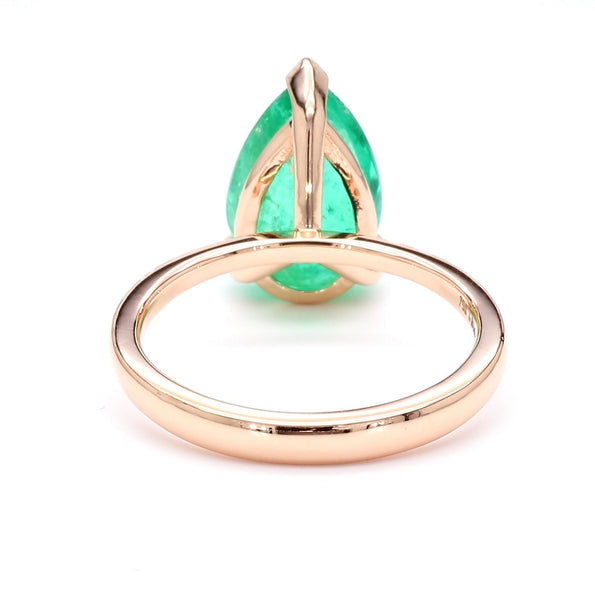 4.01 Carat Pear Cut Rich Green Emerald Solitaire 18K Rose Gold Ring