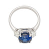 4.22ct Vivid Blue Oval Cut Sapphire & Diamond 3 Stone Ring