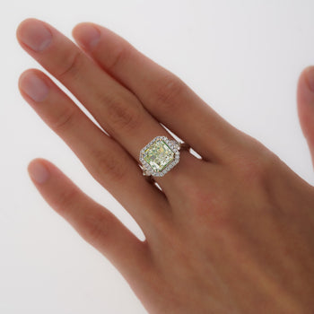 4.26 Carat Radiant Cut Fancy Yellowish Green SI1 Clarity Diamond Ring – Assay Jewelers