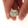 4.26 Carat Radiant Cut Fancy Yellowish Green SI1 Clarity Diamond Ring