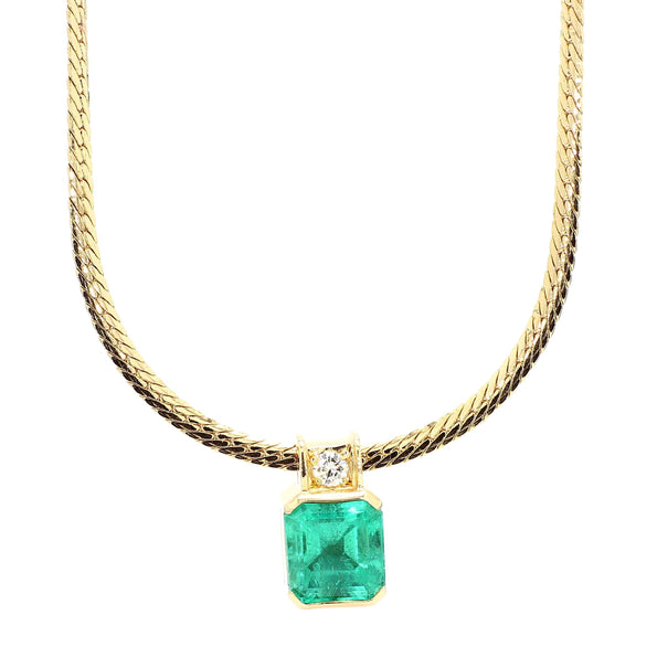4.36 Carat Colombian Emerald Half Bezel 18K Gold Pendant Necklace