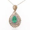 4.5 Carat Pear Cut Colombian Emerald & Diamond 18K Pendant Necklace