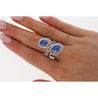 4.51 Carat Oval Blue Sapphire & Diamond Two Stone Vertical Pave Swirl Ring