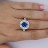 4.73ct GRS Certified Oval Blue Sapphire with Double Diamond Halo Ring