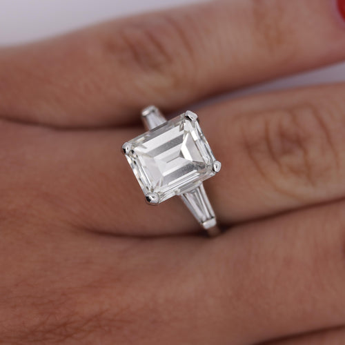 4.78ct Asscher Tapered Baguette Diamond Platinum 3Stone Ring