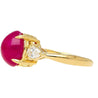 4.93 Carat Cabochon Cut Ruby & Oval Cut Diamond Three Stone 18K Ring