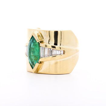5 Carat Marquise Emerald & Baguette Diamond Channel 18K Gold Vintage Ring – Assay Jewelers