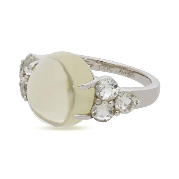 5 Carat Oval Cabochon Moonstone & Round Aquamarine 14K White Gold Cocktail Ring