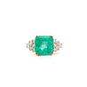 5 Ct Colombian Emerald and Diamond Cluster Side 14K Gold Ring