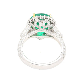 Bague émeraude colombienne taille poire de 5,12 carats avec diamants baguette sur les côtés en or 18K – Assay Jewelers