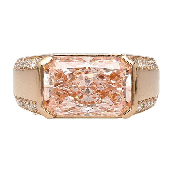 5.28 Carat Radiant Cut Vivid Pink Lab Diamond East West Half Bezel Ring