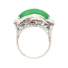 5.29 Carat Type A Jade & Diamond in Ornate Saddle-Top 18K White Gold Ring