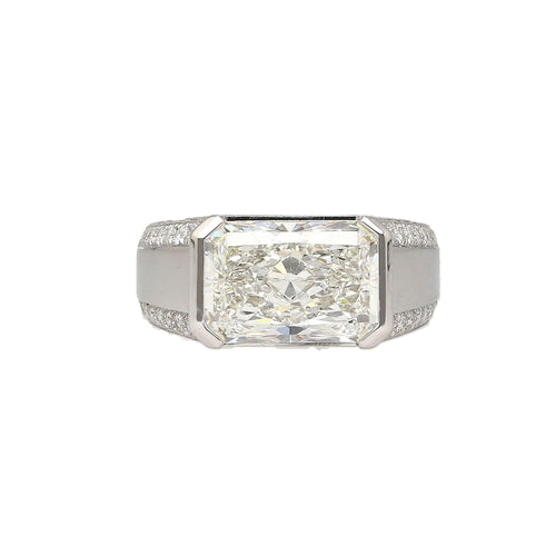 5.4 Carat Radiant Cut Lab Diamond Half Bezel East-West Unisex Ring