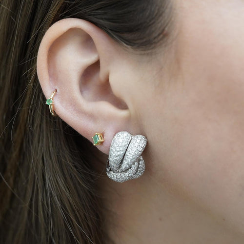 5.5 Carat Diamond Pave 18K White Gold Woven Twist Clip Earrings