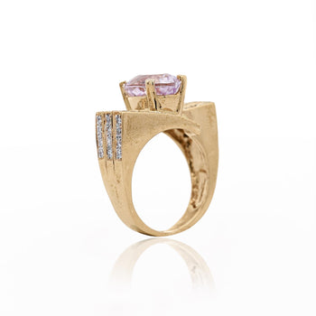 5.5 Carat Oval Kunzite & Diamond Channel 18K Gold Multi-Row Cocktail Ring – Assay Jewelers