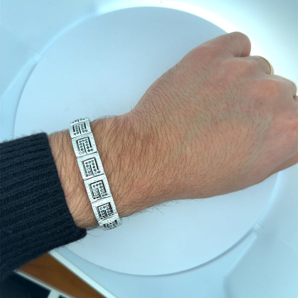 5.75 Carat Black & White Diamond in 18K White Gold Greek Key Bracelet