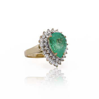 5.75 Carat Pear Cut Colombian Emerald Diamond Halo 18K Gold Emerald Ring – Assay Jewelers