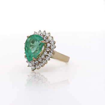 5.75 Carat Pear Cut Colombian Emerald Diamond Halo 18K Gold Emerald Ring – Assay Jewelers