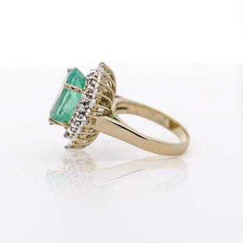 5.75 Carat Pear Cut Colombian Emerald Diamond Halo 18K Gold Emerald Ring – Assay Jewelers