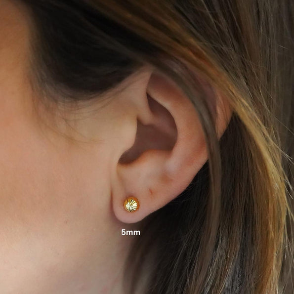 5mm Half Sphere Ball 14K Gold Diamond Cut Studs