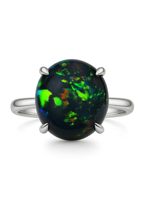 6 Carat Australian Black Opal in a 4-Prong White Gold Mounting