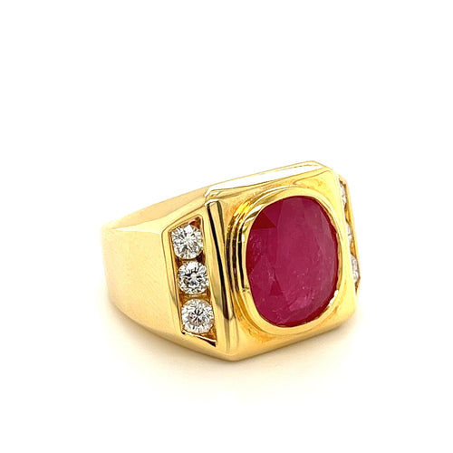 6.20 Carat GRS certified Ruby Mens Ring in 14k Yellow Gold