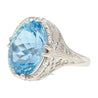 6.22 Carat Oval Aquamarine in Engraved 14K White Gold Edwardian Filigree Ring