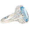 6.22 Carat Oval Aquamarine in Engraved 14K White Gold Edwardian Filigree Ring