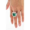 6.26 Carat Emerald Cut Emerald with Trillion and Round Cut Diamond Side Stone Ring in 18K White, Yellow Gold