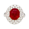 6,39 Karat Lebhaftes Rot "Taubenblut" Ovalschliff Burma Rubin und Diamant Ring