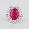 6.45 Carat No-Heat Burma Ruby Oval Cut & Round Diamond Halo Ring