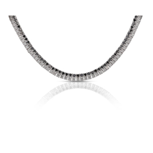 7 Carat Black and White Diamond Two Strand Necklace in 18k White Gold