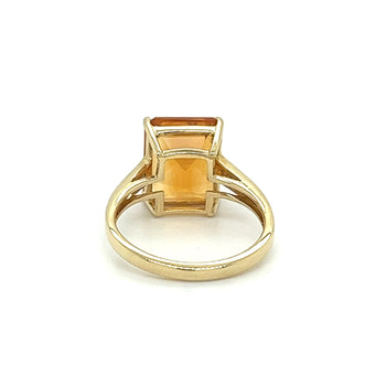 7 Carat Emerald Cut Citrine and Round Cut Diamond Ring in 14k Yellow Gold – Assay Jewelers
