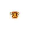 7 Karat Smaragdschliff Citrin und Rundschliff Diamant Ring in 14k Gelbgold