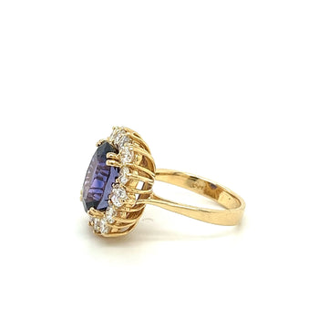 7.15 Carat Oval Cut Blue Sapphire & Diamond Halo Ring in 14K Yellow Gold – Assay Jewelers