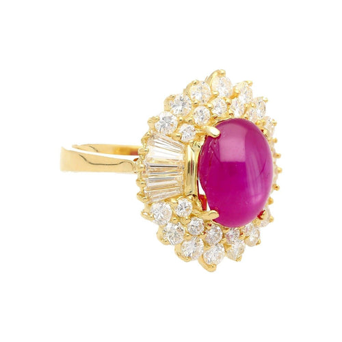 7.23 Carat No Heat Burma Star Ruby & Baguette Diamond Ballerina Ring in 18K Gold