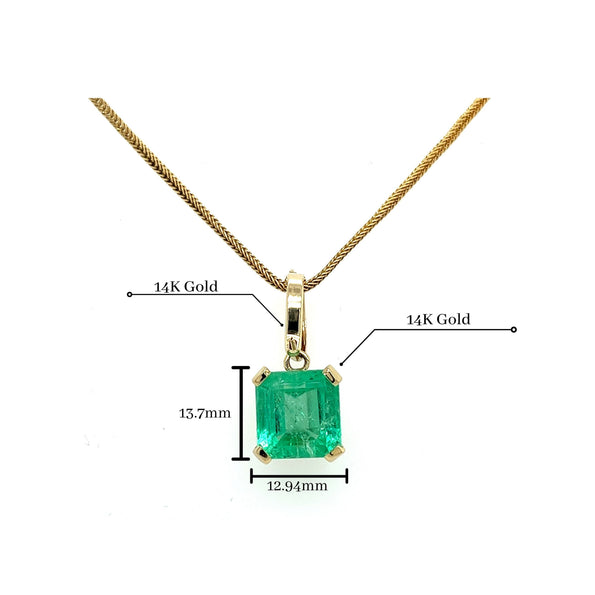 8 Carat Colombian Emerald Solitaire Pendant Necklace in 14k Gold