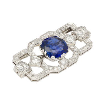 8.64 Carat AGL Certified Ceylon Cushion Cut Blue Sapphire and Diamond Brooch Pin – Assay Jewelers