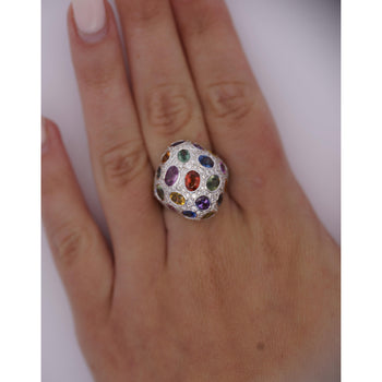 9.31 CTTW Mixed Color Sapphire, Amethyst, Garnet, Diamond Cluster Ring – Assay Jewelers