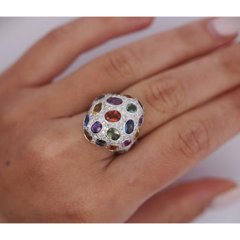 9.31 CTTW Mixed Color Sapphire, Amethyst, Garnet, Diamond Cluster Ring – Assay Jewelers