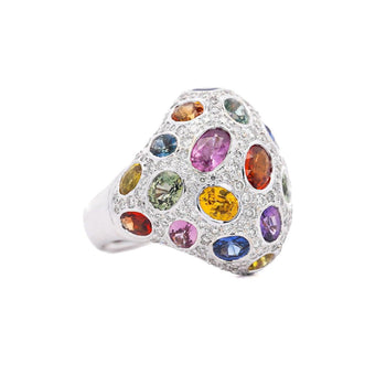 9.31 CTTW Mixed Color Sapphire, Amethyst, Garnet, Diamond Cluster Ring – Assay Jewelers