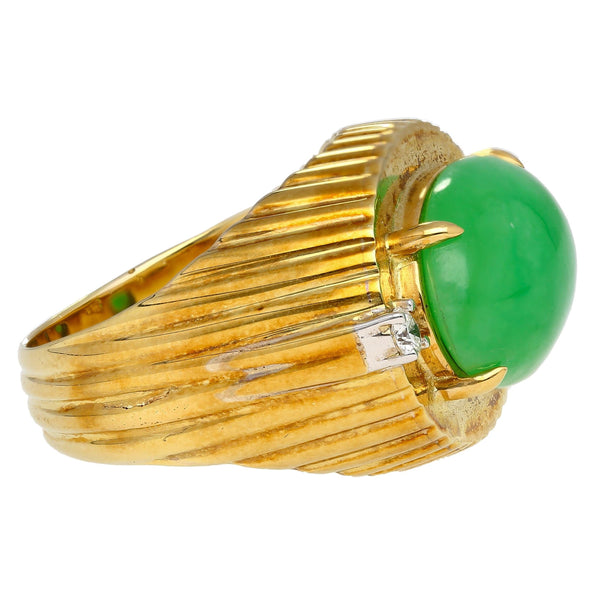 Bague en jadéite Fei Cui type A de 9,40 carats et diamants en or 18K texturé