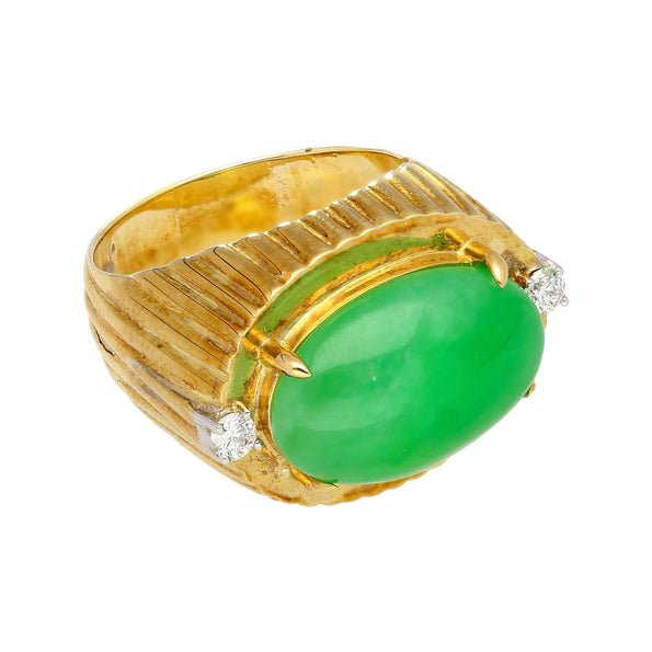 Bague en or 18K texturé avec jadeite jade Fei Cui de type A et diamants, 9.40 carats