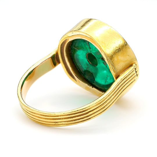 AGL Cert. 10ct Colombian Emerald Cabochon Bezel Gold Egyptian Revival Ring
