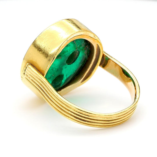 AGL Cert. 10ct Colombian Emerald Cabochon Bezel Gold Egyptian Revival Ring