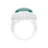 AGL Certified 10 Carat Cabochon Cut Minor Oil Emerald and Diamond Cluster Ring in 18K White Gold