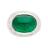 AGL Certified 10 Carat Cabochon Cut Minor Oil Emerald and Diamond Cluster Ring in 18K White Gold