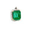 AGL Certified 13.49 Carat Minor Oil Colombian Emerald & Diamond Halo Platinum Necklace